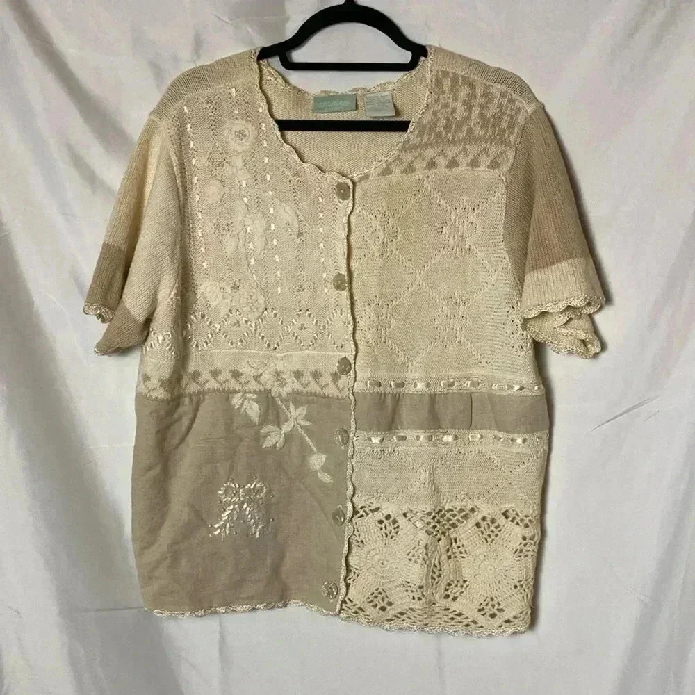 Vintage 220‎ Hickory cottagecore Embroidered grandma knit sweater cardigan